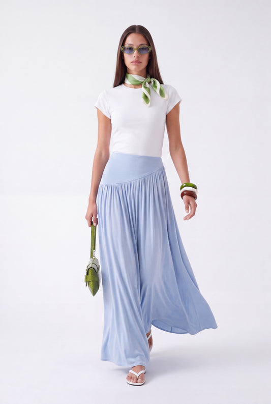 ÉLARA GATHERED MAXI SKIRT- תכלת