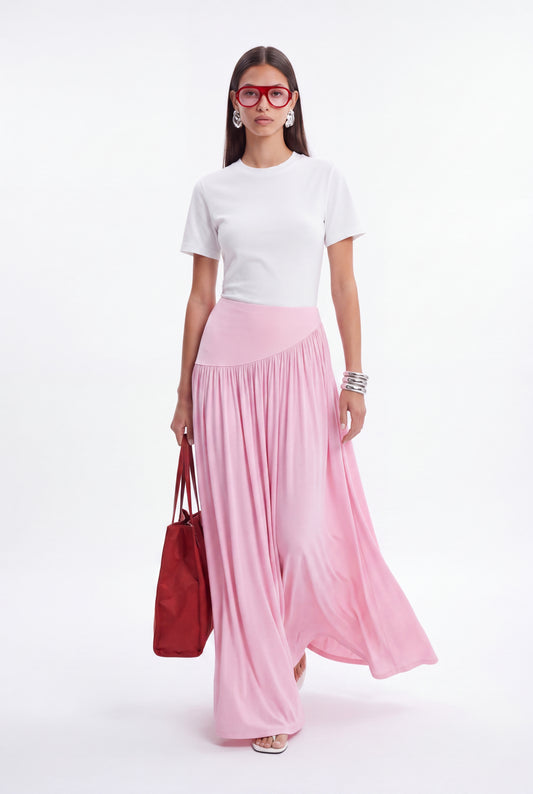 ÉLARA GATHERED MAXI SKIRT- ורוד