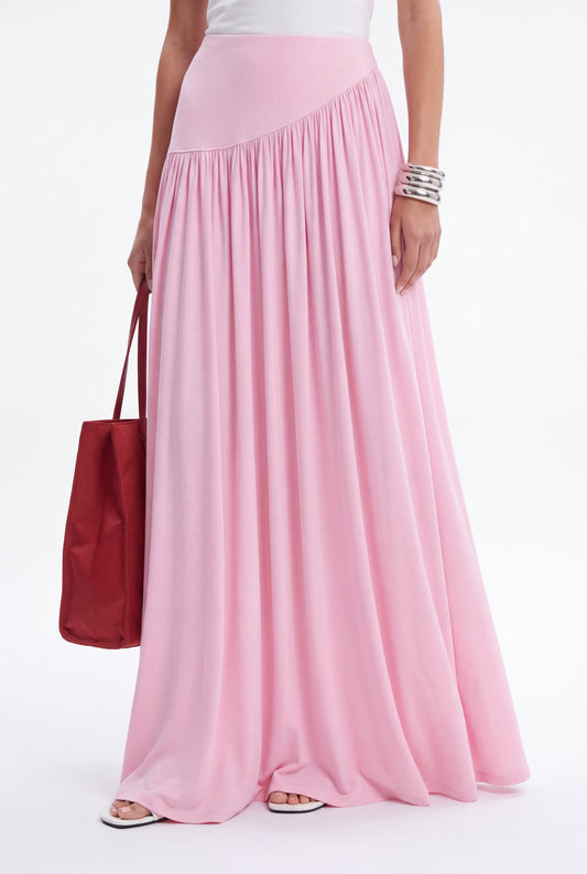 ÉLARA GATHERED MAXI SKIRT- ורוד
