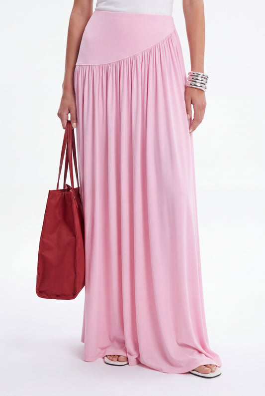 ÉLARA GATHERED MAXI SKIRT- ורוד