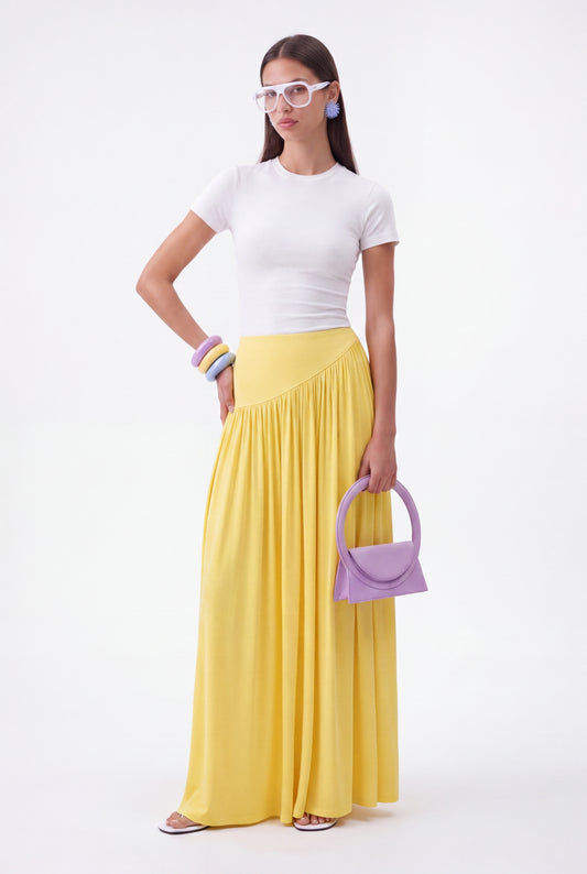 ÉLARA GATHERED MAXI SKIRT- צהוב