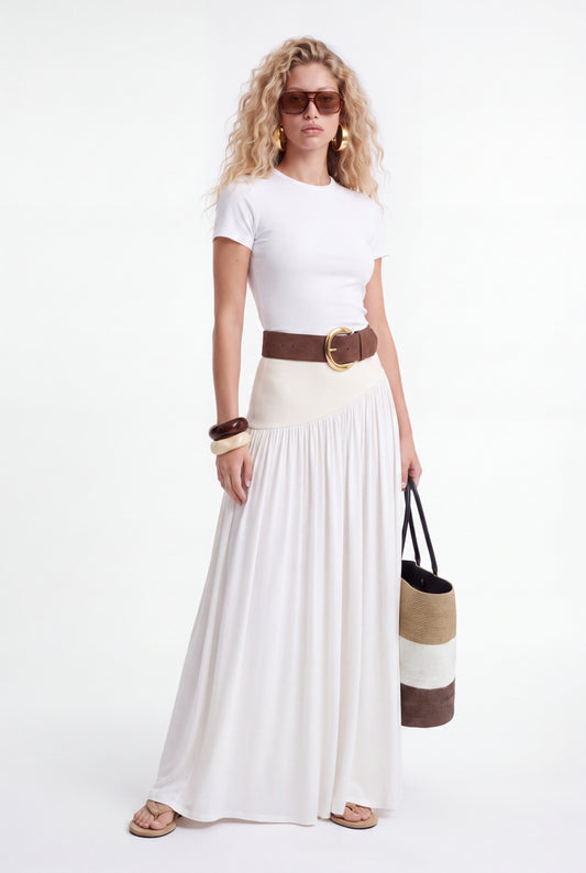 ÉLARA GATHERED MAXI SKIRT- לבן