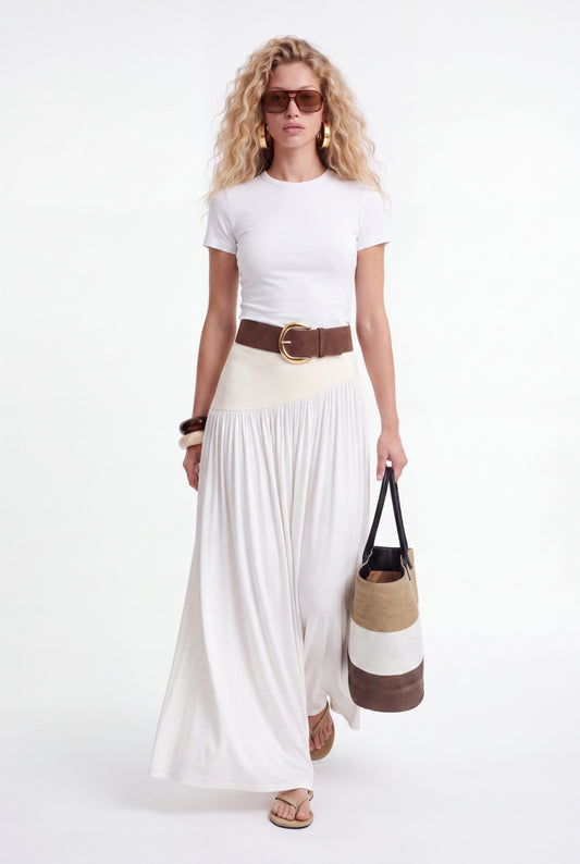 ÉLARA GATHERED MAXI SKIRT- לבן