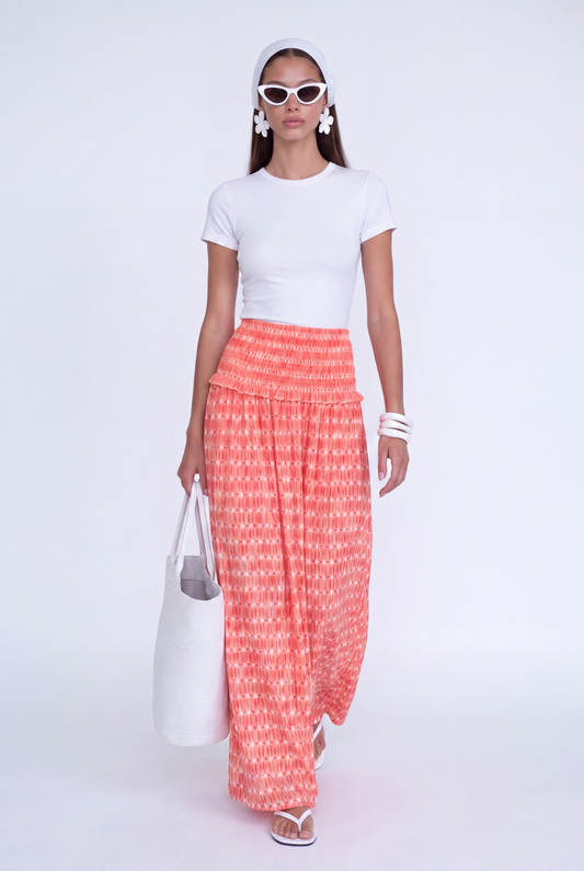 SOLÈNE SMOCKED MAXI SKIRT - קורל