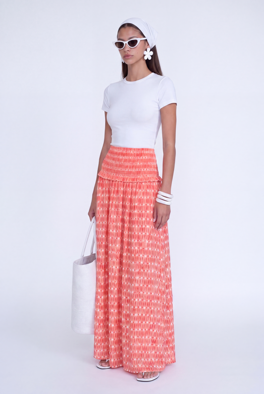 SOLÈNE SMOCKED MAXI SKIRT - קורל