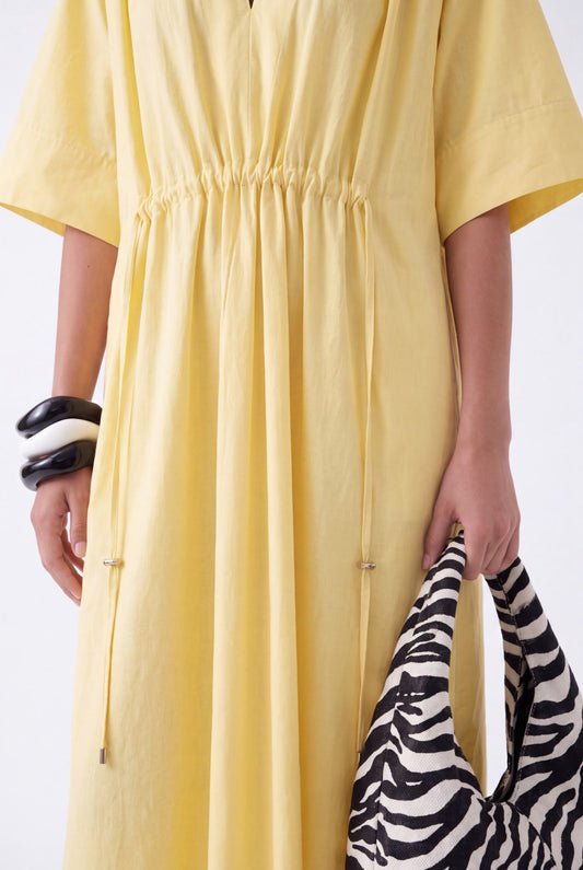 AURELIA CINCHED MIDI DRESS - צהוב