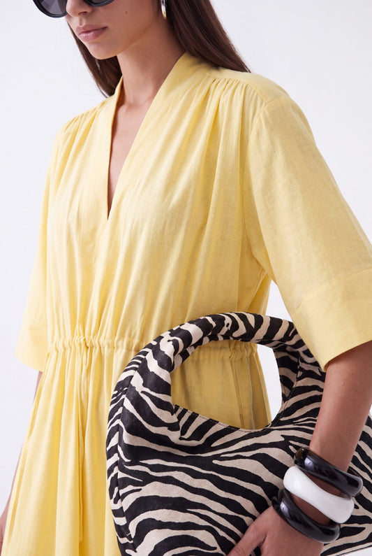AURELIA CINCHED MIDI DRESS - צהוב