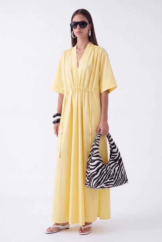 AURELIA CINCHED MIDI DRESS - צהוב