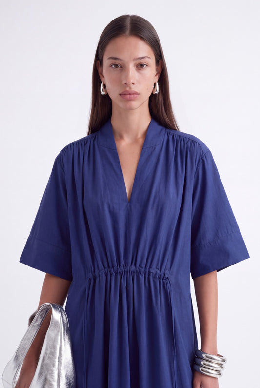 AURELIA CINCHED MIDI DRESS - כחול נייבי