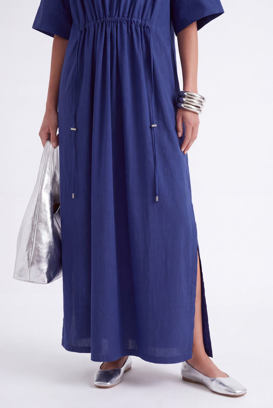 AURELIA CINCHED MIDI DRESS - כחול נייבי