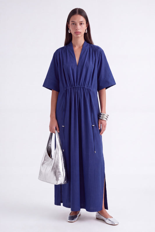 AURELIA CINCHED MIDI DRESS - כחול נייבי