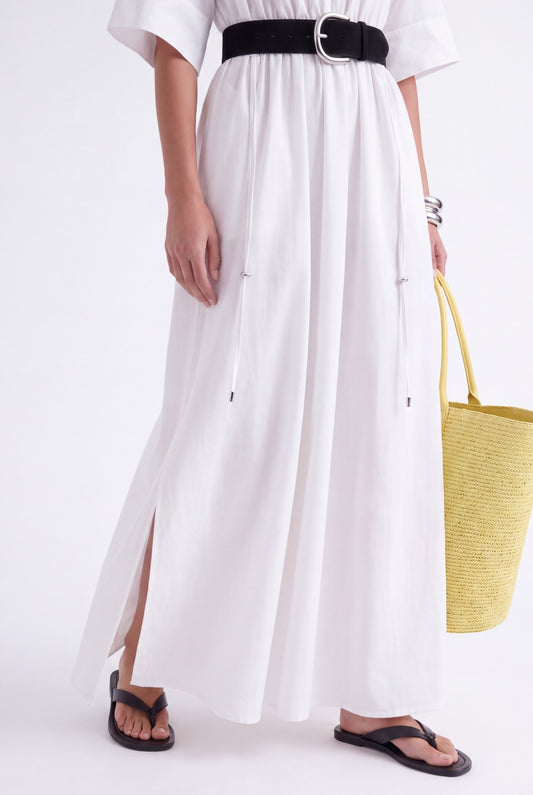 AURELIA CINCHED MIDI DRESS - לבן