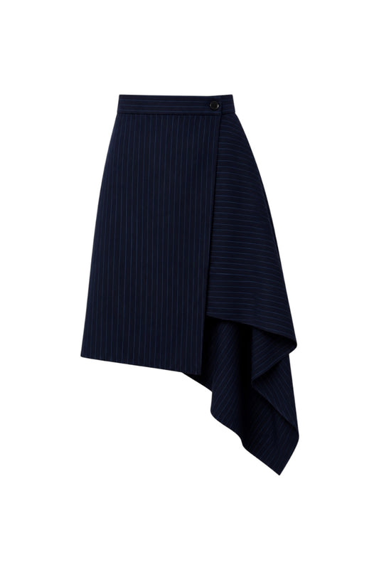 Pinstripe Asymmetric Wrap Skirt - Dark Navy