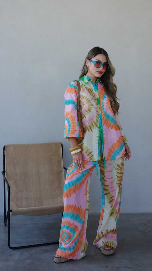 חליפת מכנס מנילה | ורוד/טורקיז