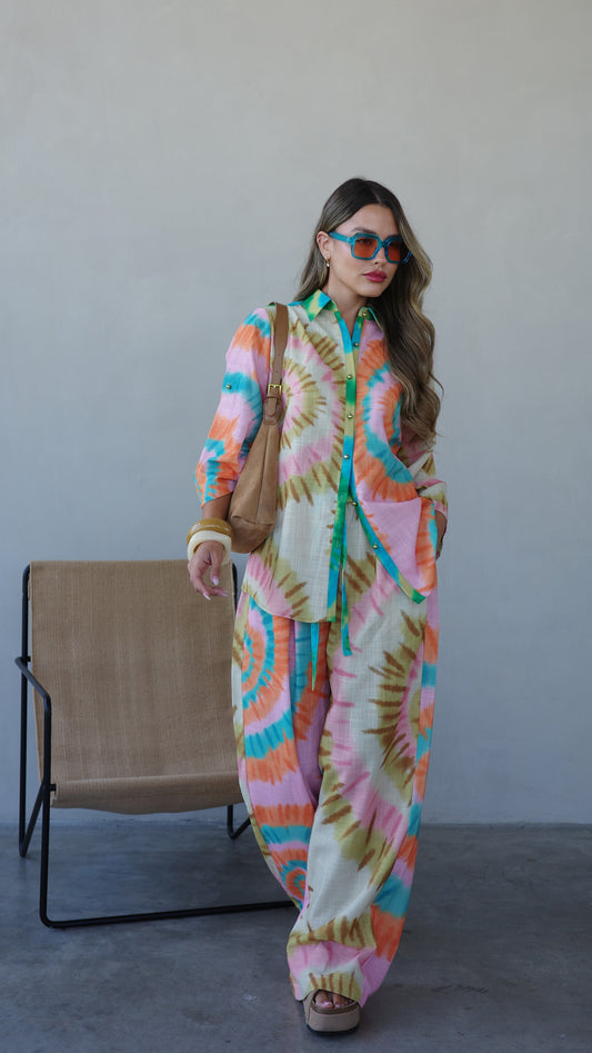 חליפת מכנס מנילה | ורוד/טורקיז