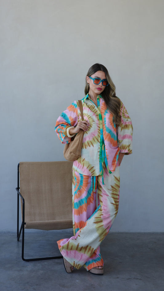 חליפת מכנס מנילה | ורוד/טורקיז