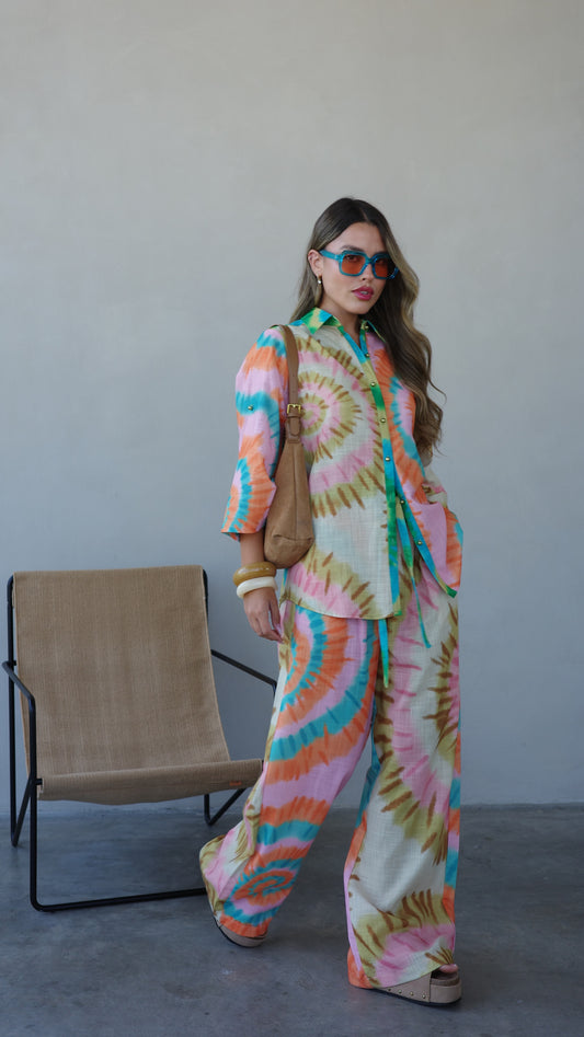 חליפת מכנס מנילה | ורוד/טורקיז