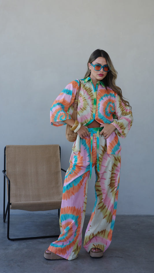 חליפת מכנס מנילה | ורוד/טורקיז