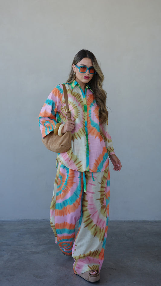 חליפת מכנס מנילה | ורוד/טורקיז