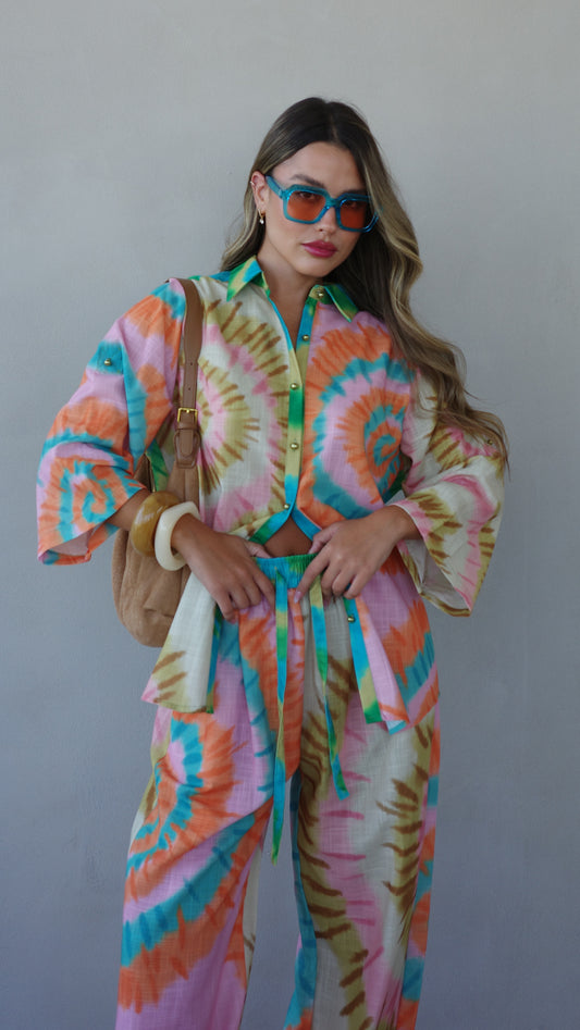 חליפת מכנס מנילה | ורוד/טורקיז