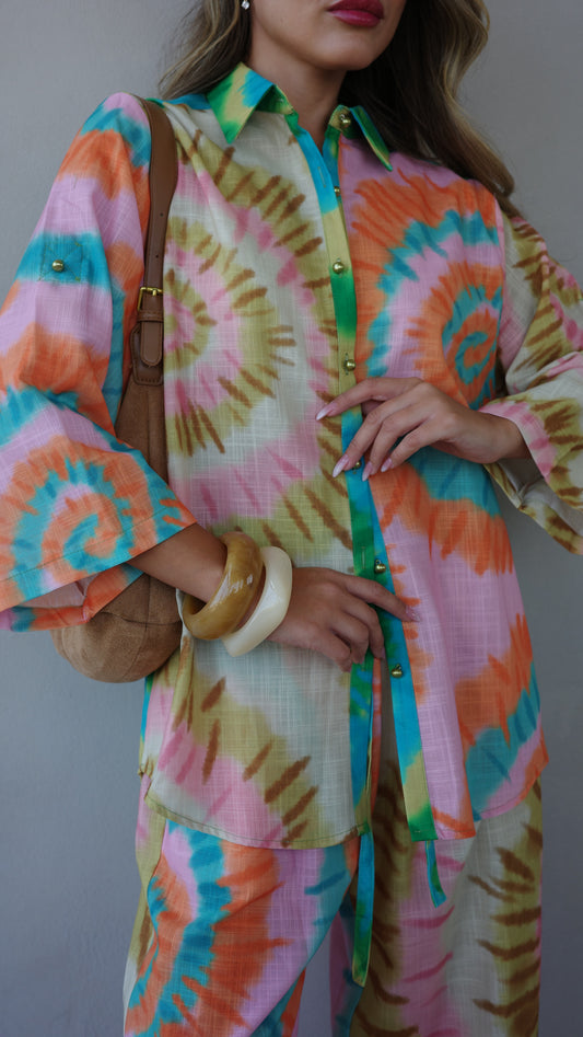 חליפת מכנס מנילה | ורוד/טורקיז