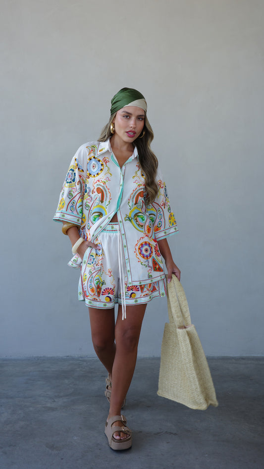 חליפת שורט מונטה קרלו | לבן/טורקיז