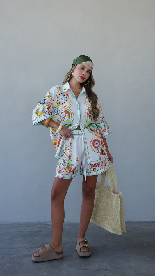 חליפת שורט מונטה קרלו | לבן/טורקיז