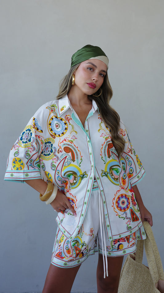 חליפת שורט מונטה קרלו | לבן/טורקיז