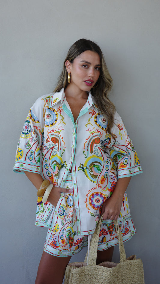 חליפת שורט מונטה קרלו | לבן/טורקיז