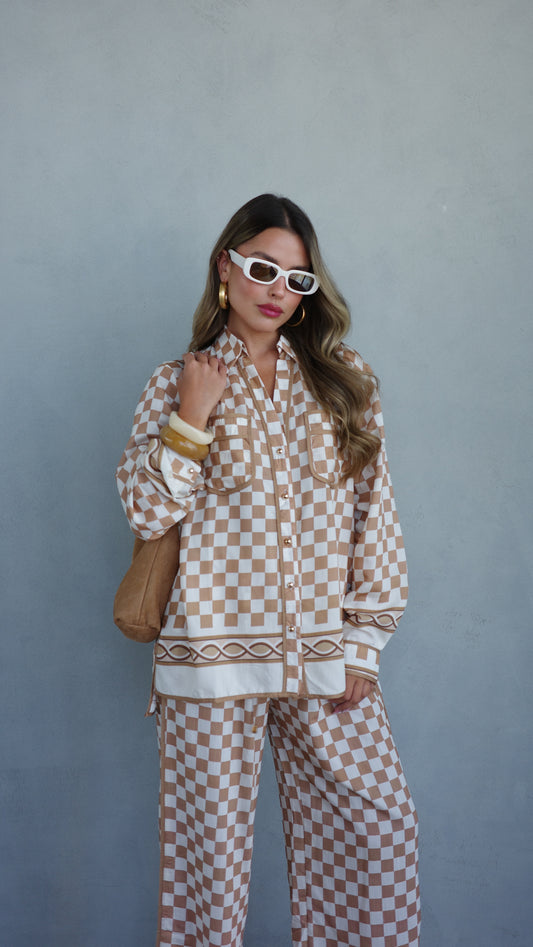 חליפת מכנס ברבדוס משבצות | בז/חום