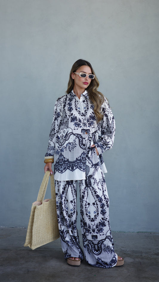 חליפת מכנס סנטה קתרינה | לבן/אפור