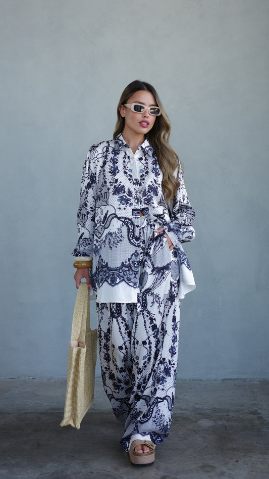 חליפת מכנס סנטה קתרינה | לבן/אפור