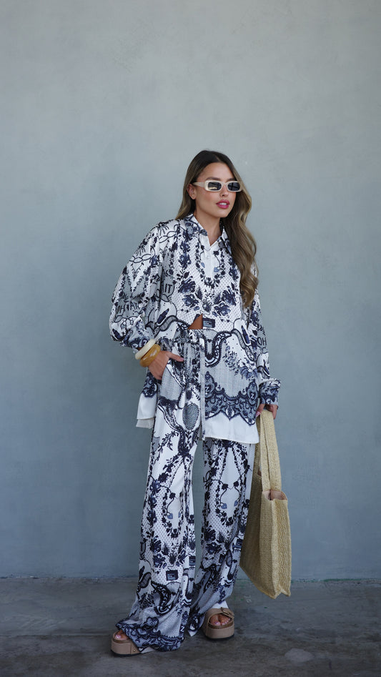 חליפת מכנס סנטה קתרינה | לבן/אפור