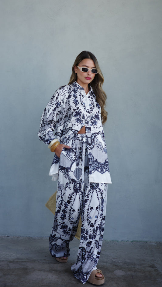 חליפת מכנס סנטה קתרינה | לבן/אפור