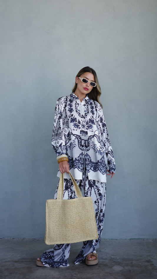 חליפת מכנס סנטה קתרינה | לבן/אפור