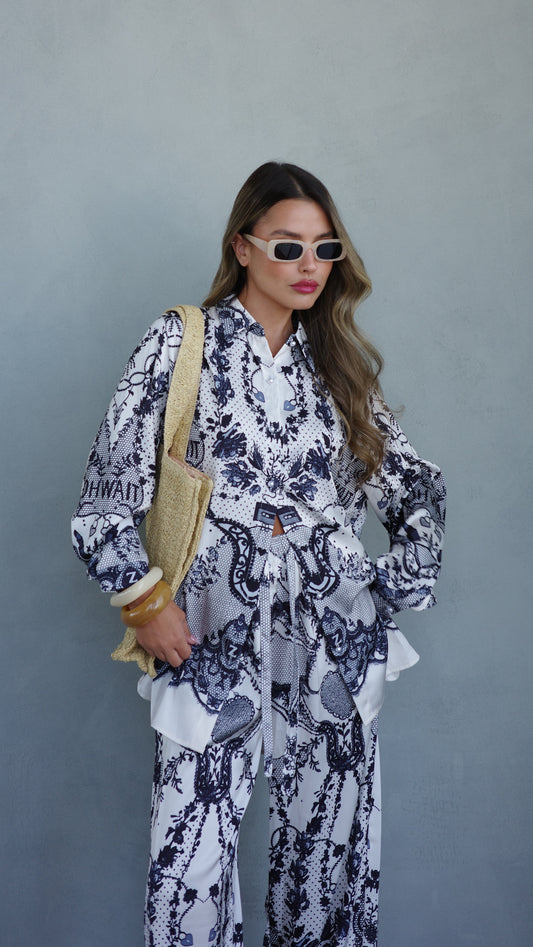 חליפת מכנס סנטה קתרינה | לבן/אפור