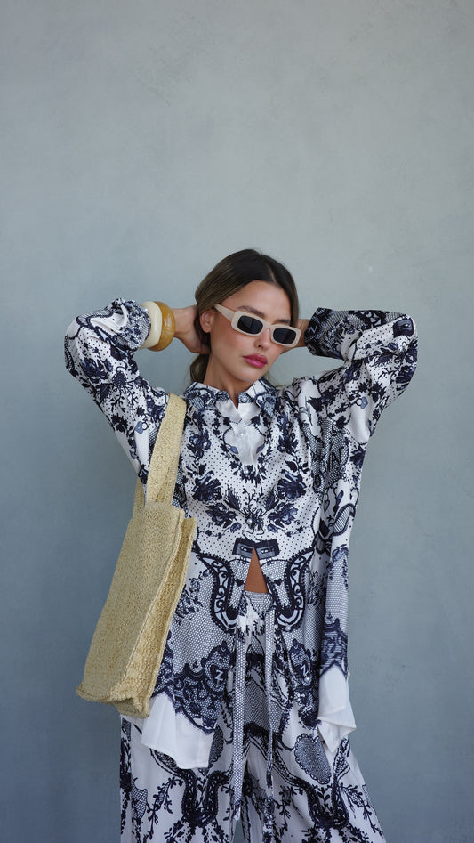 חליפת מכנס סנטה קתרינה | לבן/אפור