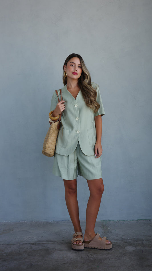 חליפת שורט מחויט | ירוק מנטה