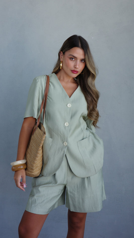 חליפת שורט מחויט | ירוק מנטה