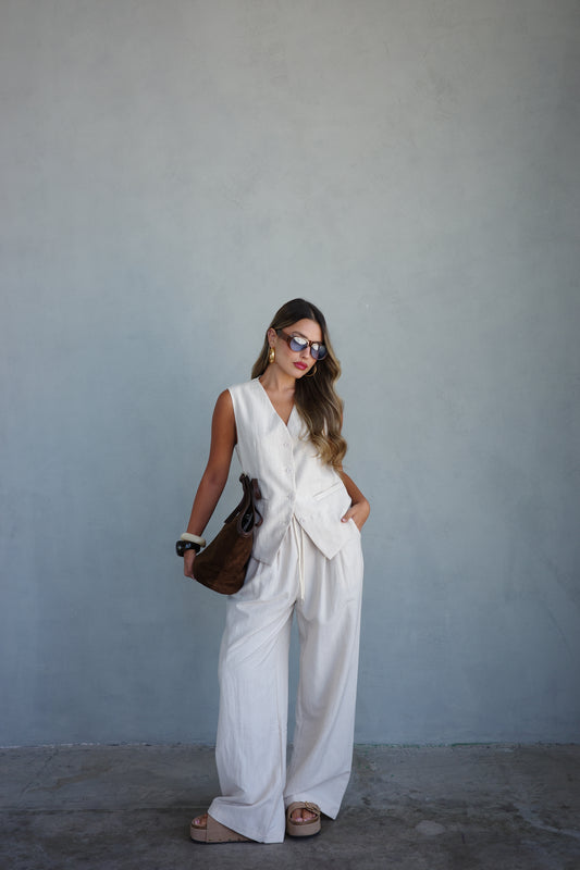 חליפת מכנס/ווסט קופנגן | בז/שמנת