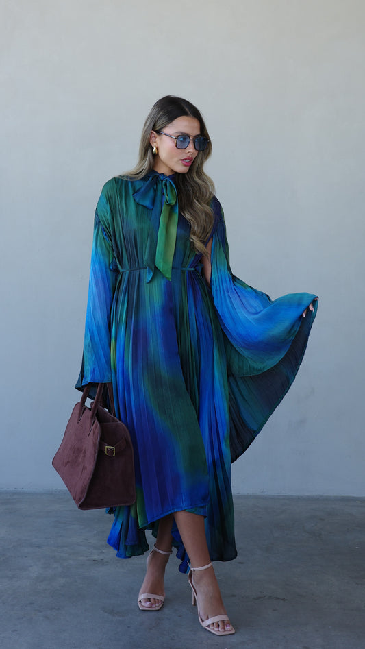 שמלת מידי אוברסייז פליסה גלימה | כחול מטאלי