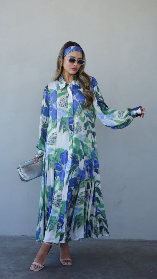 שמלת קלוש כפתורים מקווין  | שמנת ירוק