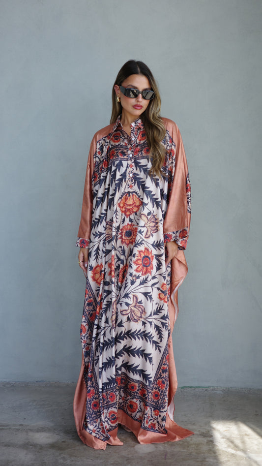 שמלת גלביה מקסי אוברסייז מרקש | בז/אפרסק