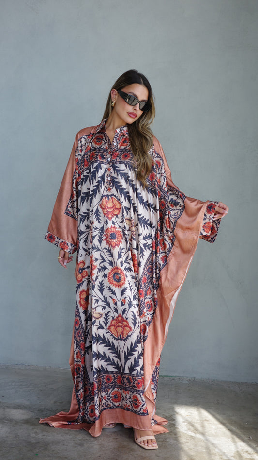 שמלת גלביה מקסי אוברסייז מרקש | בז/אפרסק