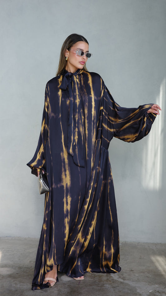 שמלת מקסי אוברסייז עניבה דונטלה | שחור/זהב