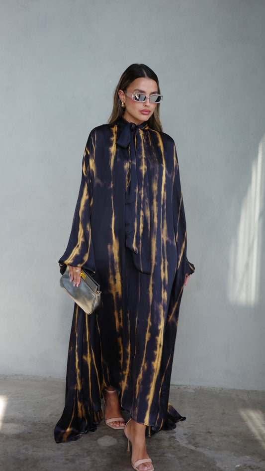 שמלת מקסי אוברסייז עניבה דונטלה | שחור/זהב