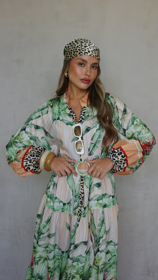 גלביה קומות כפתורים חגורה לינדזי | ירוק