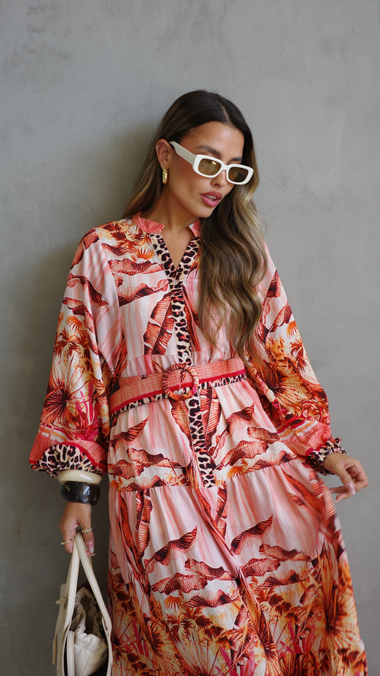 גלביה קומות כפתורים חגורה לינדזי | אפרסק