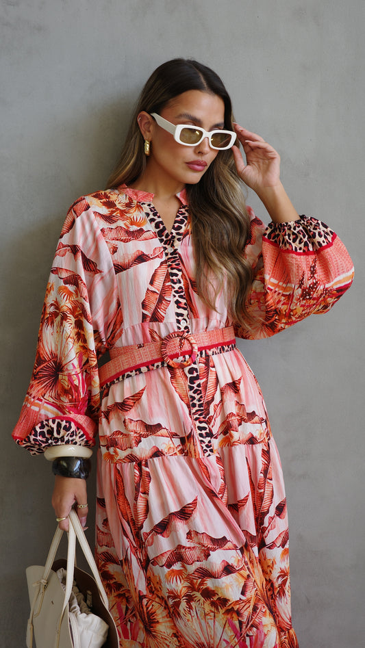 גלביה קומות כפתורים חגורה לינדזי | אפרסק