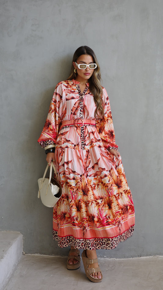 גלביה קומות כפתורים חגורה לינדזי | אפרסק